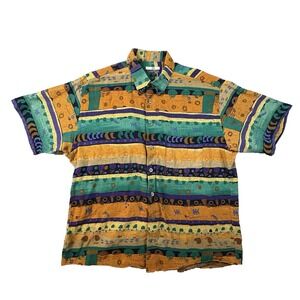 VTG Casa Moda Men's XL Multicolor Abstract Geometric Print SS Button Up Shirt